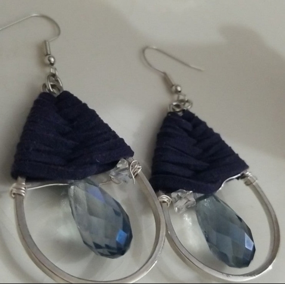 3/30 Leather crystal teardrop earrings owlheartinc double crystal - Picture 4 of 8